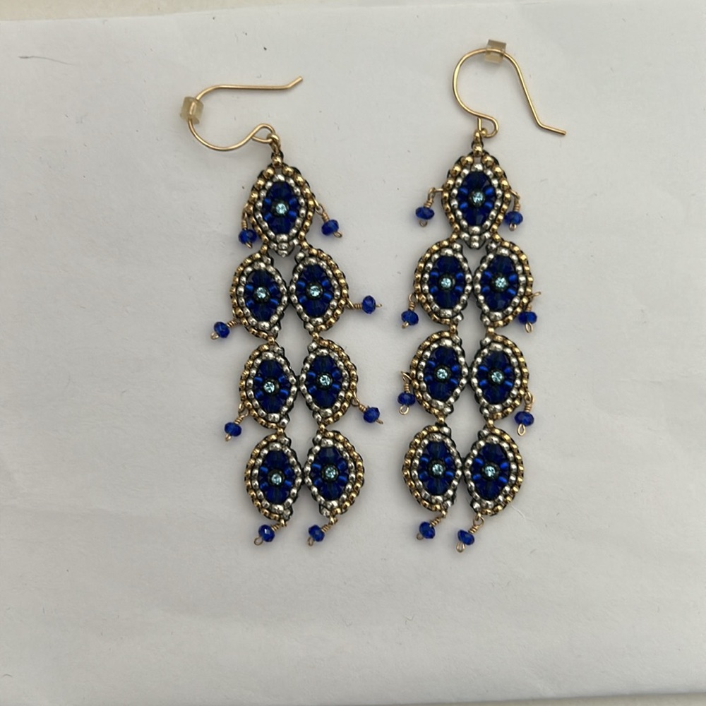 Miguel Ases Blue and Gold Beaded Earrings